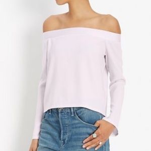 $250 INTERMIX Pink Dawn Off Shoulder Open Back Blouse Long Sleeve Silk, Petite